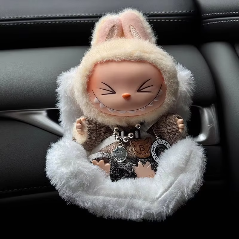 Car Safety Seat Interior Design for Vehicles, Labubu Mini Plush Idol Doll Air Outlet Aromatherapy Car Ornament Gifts, 15 – 17cm