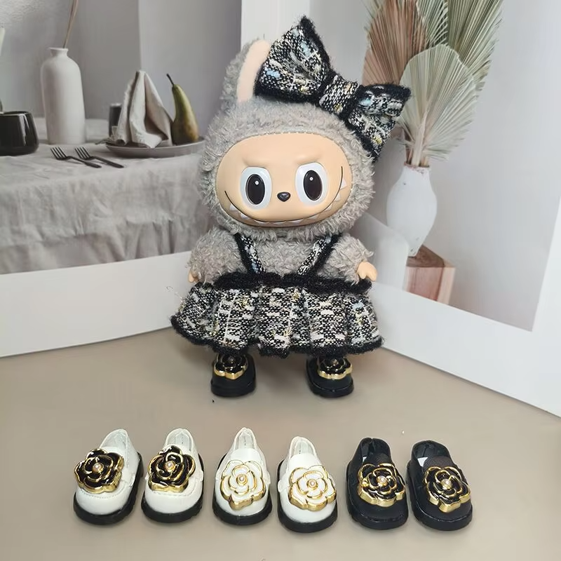 As a Bonus, Complete with a 17cm Labubu Fashion Camellia Leather Shoes, Beautiful Mini Diamond Bag, Fragrant Style Set and Doll Accessories