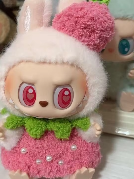 Adorable Labubu Doll Pendant Macaron V1 V2 Raspberry Knitted Set Outfit Accessories Clothes 17cm