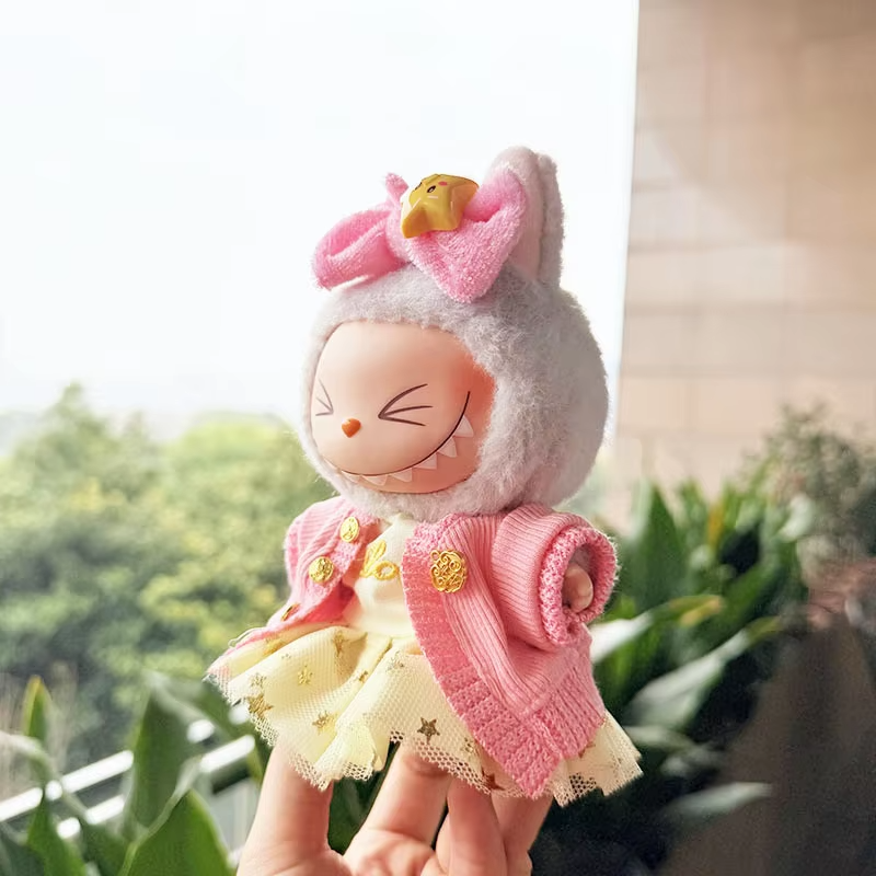 Upgrade your Labubu plush doll glow with the V1 V2 V3 outfit—an irresistible trio comprising a knit coat, a gauze skirt - Image 2