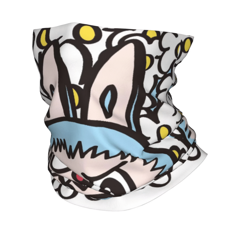 Head outside and let the good times roll with the Unisex Adult Balaclavas Mask Scarf Printed with the Adorable Labubu Cartoon in the spot where Labubu artwork wrapped securely around neck and face