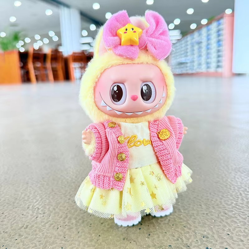 Upgrade your Labubu plush doll glow with the V1 V2 V3 outfit—an irresistible trio comprising a knit coat, a gauze skirt - Image 5
