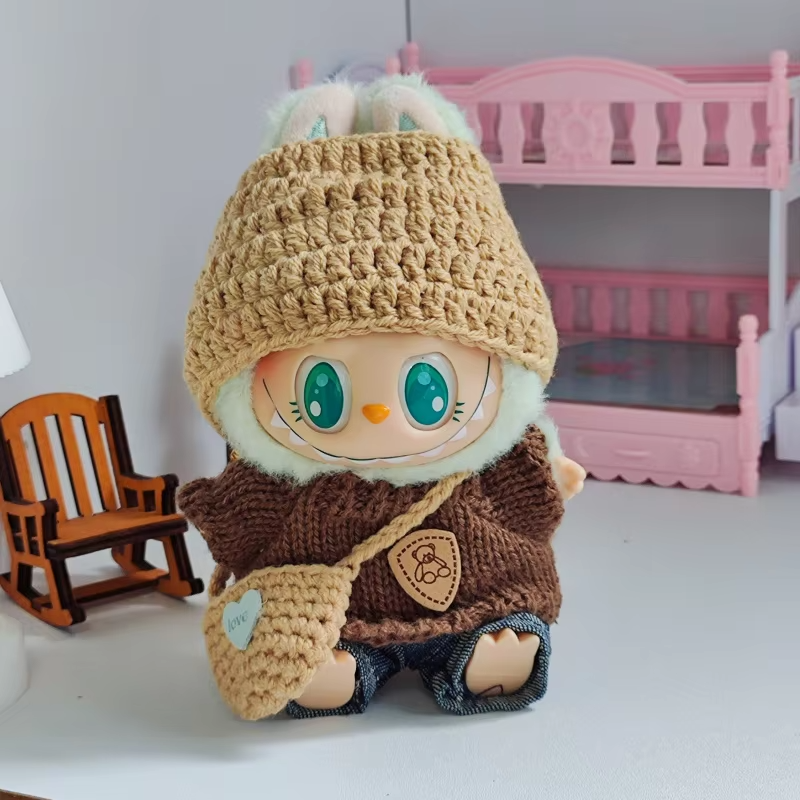 The Labubu Doll Clothing: Trendy Ensemble for Labubu Vinyl Dolls, Knitted Sweater, Hat, and Shoulder Bag Set dresses Labubu dolls in must-have style - Image 6