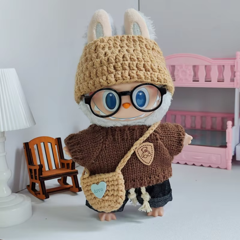The Labubu Doll Clothing: Trendy Ensemble for Labubu Vinyl Dolls, Knitted Sweater, Hat, and Shoulder Bag Set dresses Labubu dolls in must-have style - Image 4