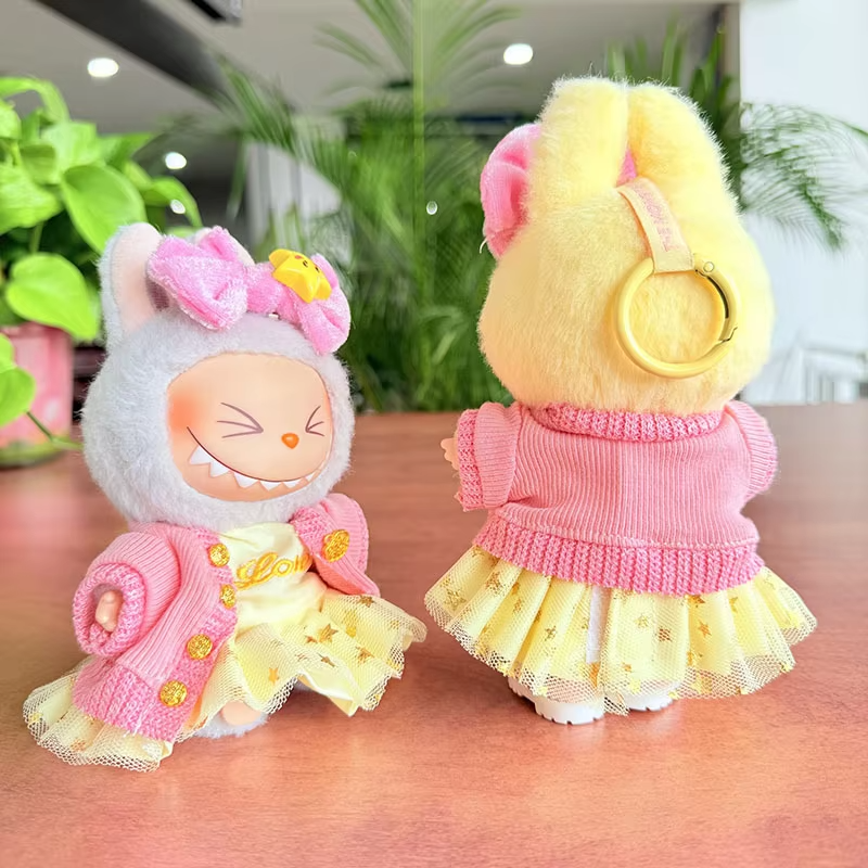 Upgrade your Labubu plush doll glow with the V1 V2 V3 outfit—an irresistible trio comprising a knit coat, a gauze skirt - Image 4