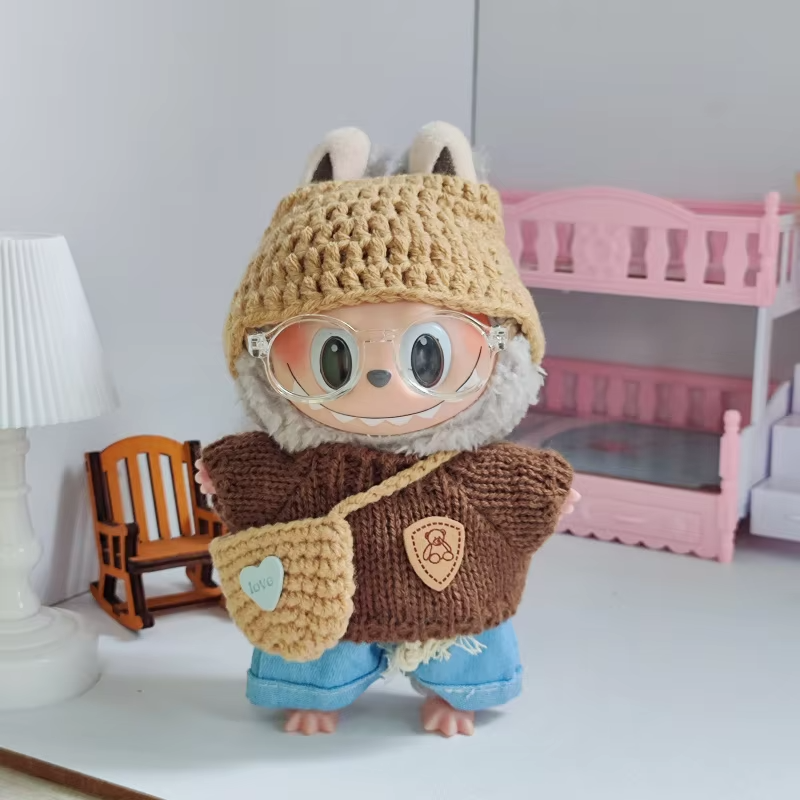 The Labubu Doll Clothing: Trendy Ensemble for Labubu Vinyl Dolls, Knitted Sweater, Hat, and Shoulder Bag Set dresses Labubu dolls in must-have style - Image 3