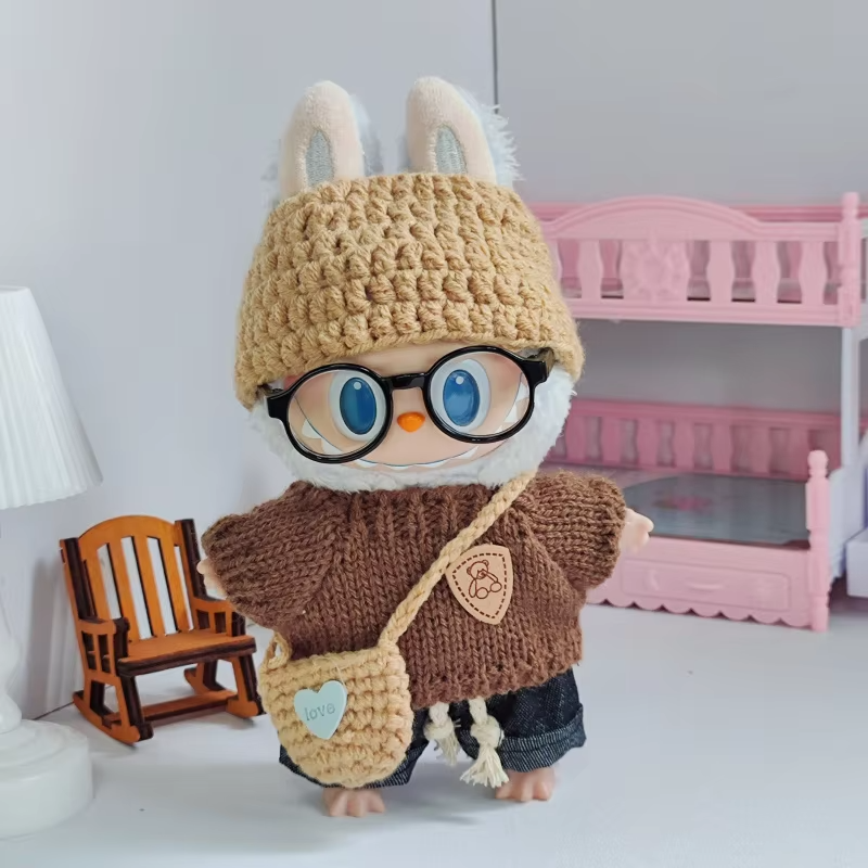 The Labubu Doll Clothing: Trendy Ensemble for Labubu Vinyl Dolls, Knitted Sweater, Hat, and Shoulder Bag Set dresses Labubu dolls in must-have style - Image 2